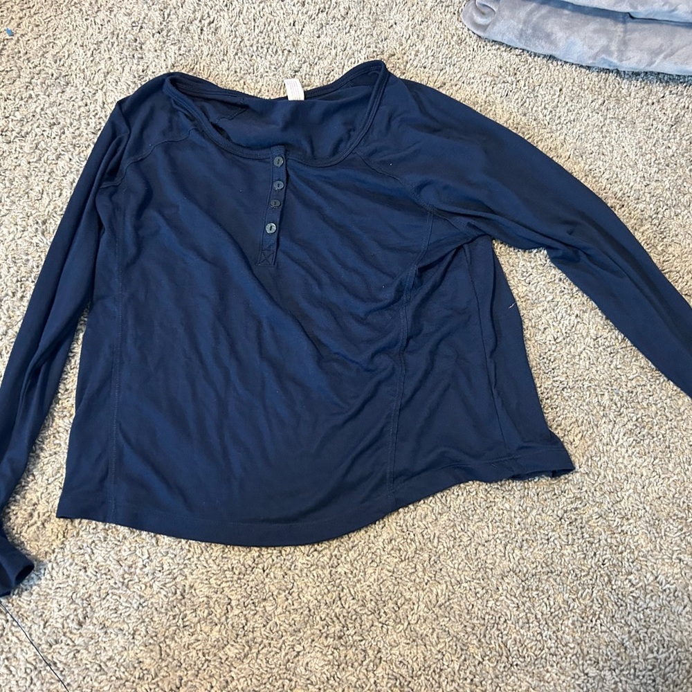 Blue Relaxed Polo Collar Blouse